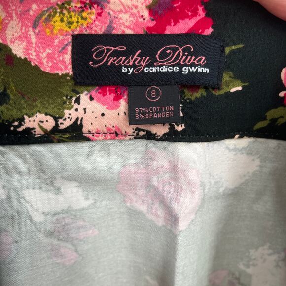 Trashy Diva High Waisted Straight Skirt Sz 8 Black Floral Print Midi Retro - Picture 5 of 5